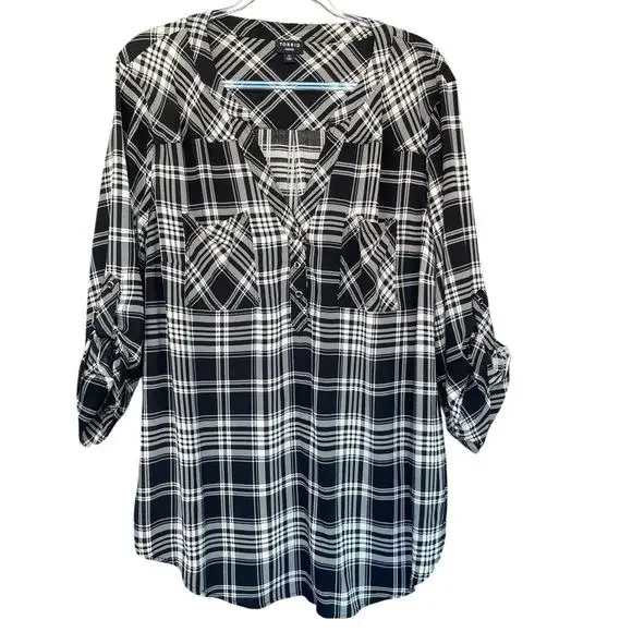 Torrid Harper Black and White Plaid Women's Top - Picture 1 of 12